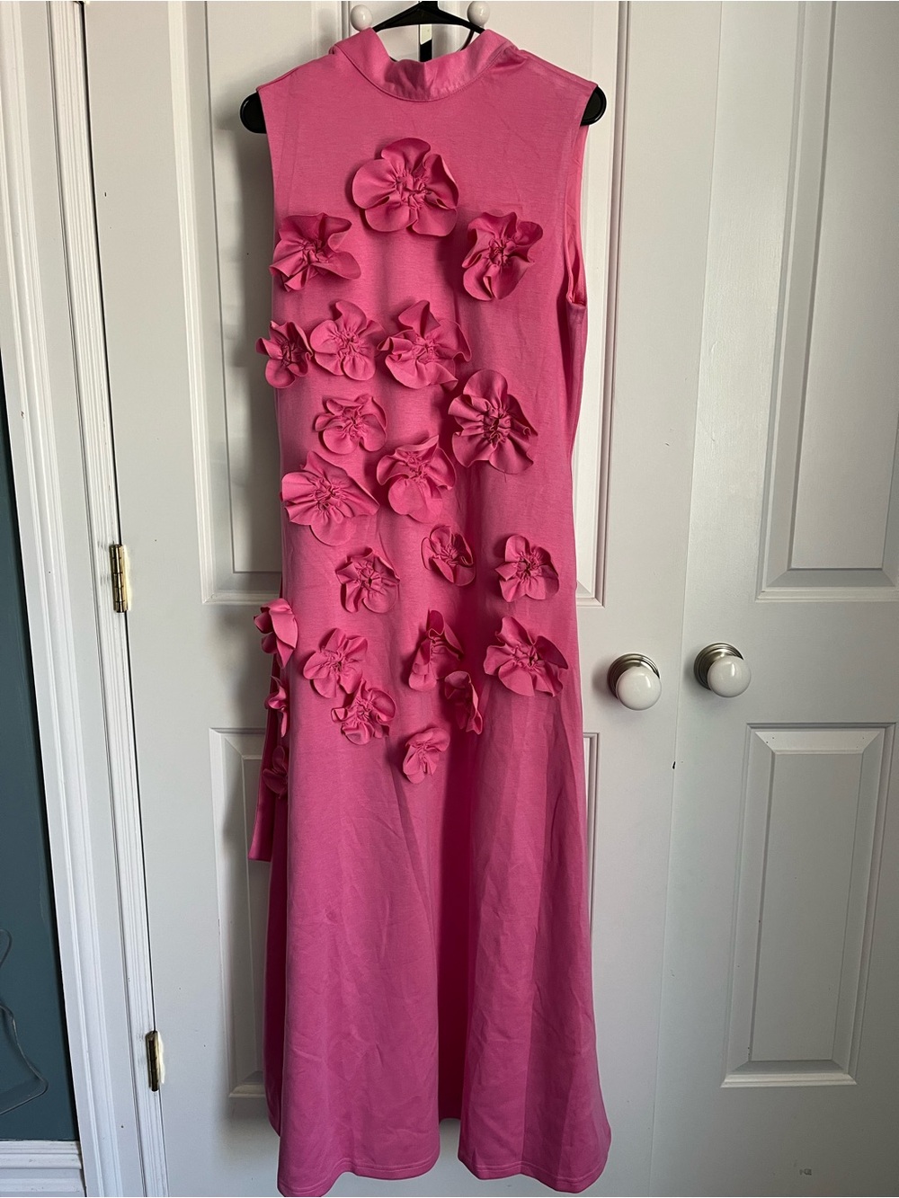 Pink Sleeveless Floral Appliqué Maxi Dress